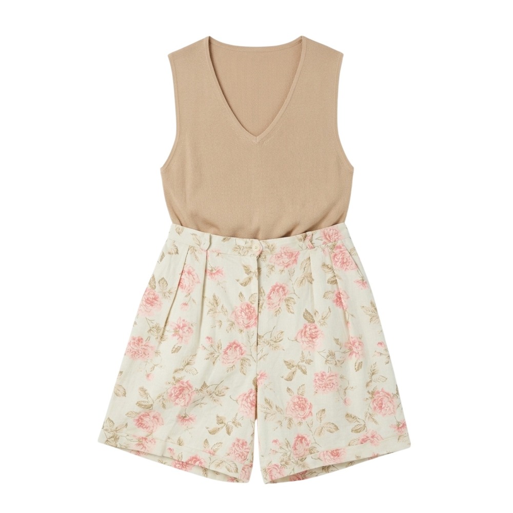 Vintage Ralph Lauren Floral Pleated Shorts and Ribbed Tank Top Set - SZ 4